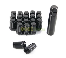 20pcs 12x1.5 Black Spline Lug Nuts w/ Key | Cone Seat | Closed End Locking Tuner