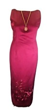 Women's Maggy London Formal Dress Burgundy Prom Evening Gown Embroidered Sz 14