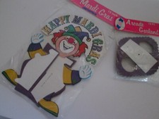 1981 Beistle Creation HAPPY MARDI GRAS CENTERPIECE GARLAND NOS 2pc Clown PARTY