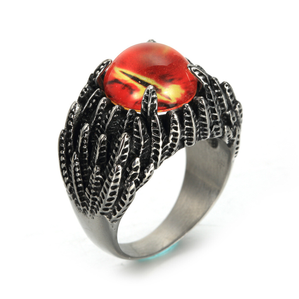 Vintage Angel Feathers Evil Eye Ring Stainless Steel Gothic Biker Ring ...