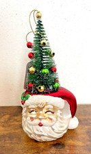 Raz Imports Santa Red Glass Mug w/Bottle Brush Tree ornament, 7" Tall, NWT