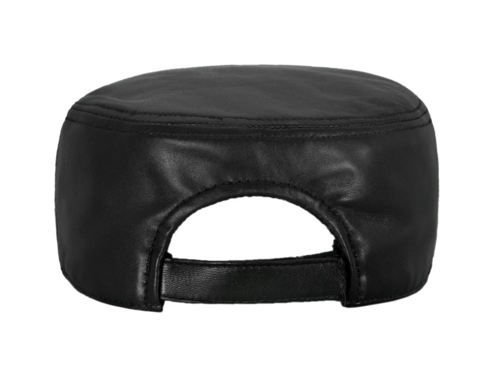 Black CASTRO Cap ARMY HAT Real Lambskin Leather Military Combat Sun Cap Velro - Image 3 of 4