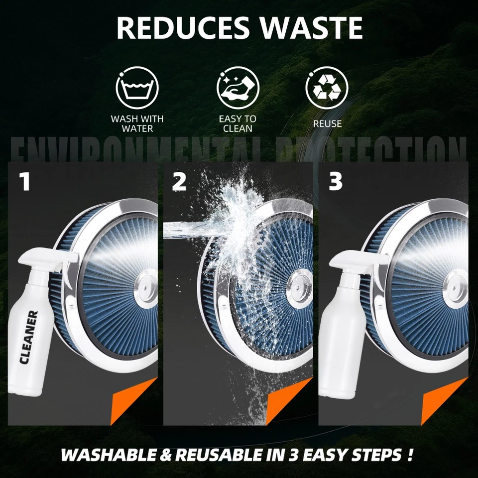 High Flow 14"x4" Blue Round Thru Washable Air Cleaner w/ Chrome Lid For SBC BBC Foto 4 de 4