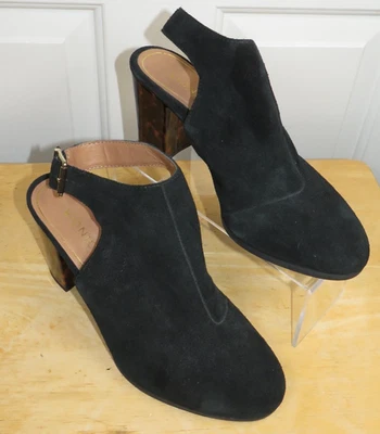 Vionic Lacey Tortoise Heeled Bootie Women 8.5 Black Suede Ankle Open Slingback - Image 1 of 4