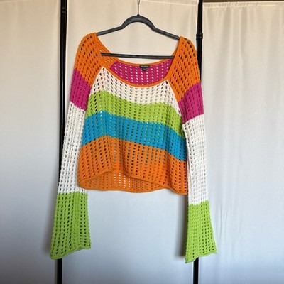 Wild Fable Multicolor Open Knit Pullover Sweater Women Long Sleeve Size L