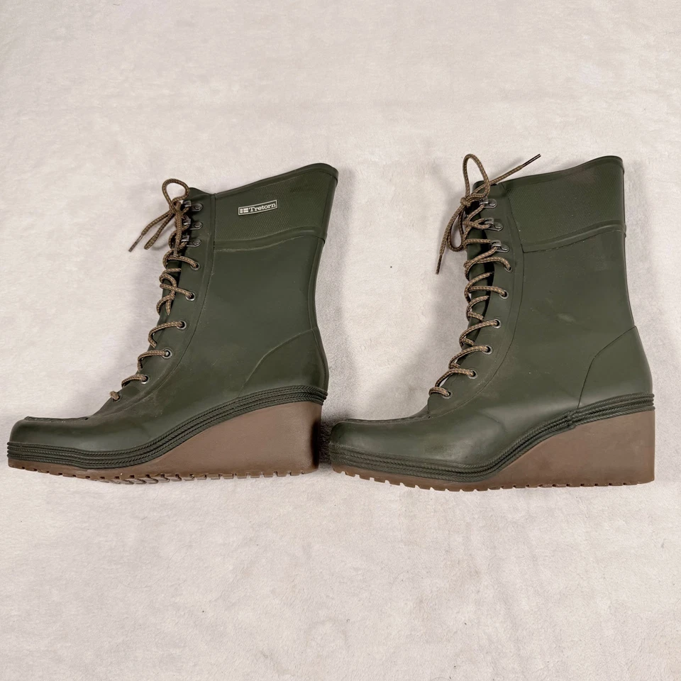 Botas de lluvia Tretorn para mujer verdes con cordones altas botas impermeables talla 9 Foto 2 de 4