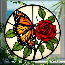 Butterfly Rose Acrylic Suncatcher Double Sided 8 Inch Winter Hanging Decor