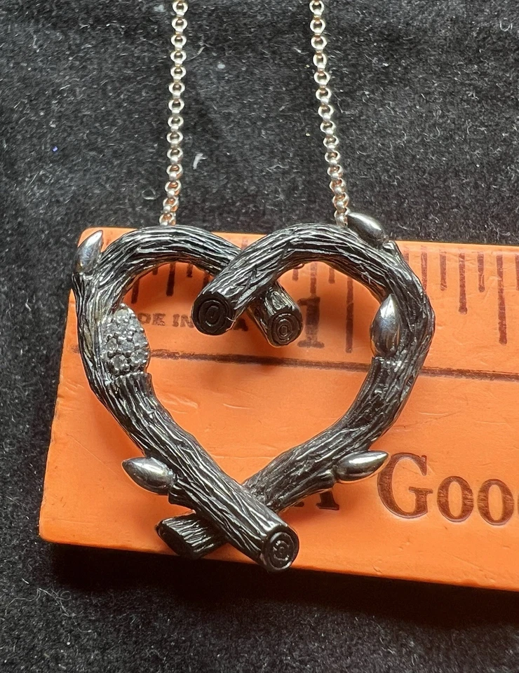 "Collar corazón Fortuna .925 plata esterlina oxidada diamantes Stephen Dweck 18""" Foto 4 de 4