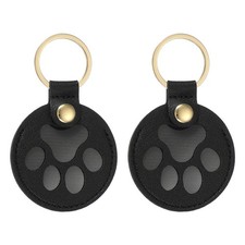 Pet Hair Keychain Cat Paw Shaped Keyring PU Leather Black 2Pcs