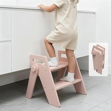 Wooden 2 Step Stool for Kids Bathroom Foldable 2-Step for Toilet Potty Traini...