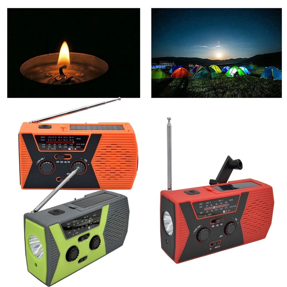 Solar Handkurbel Radio mit LED Taschenlampe AM FM und 4 LED Leselicht - Bild 4 von 4