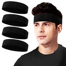 4 Pcs Sweatbands Sport Headbands for Men  Women, Sweat One Size, Black 4 pcs