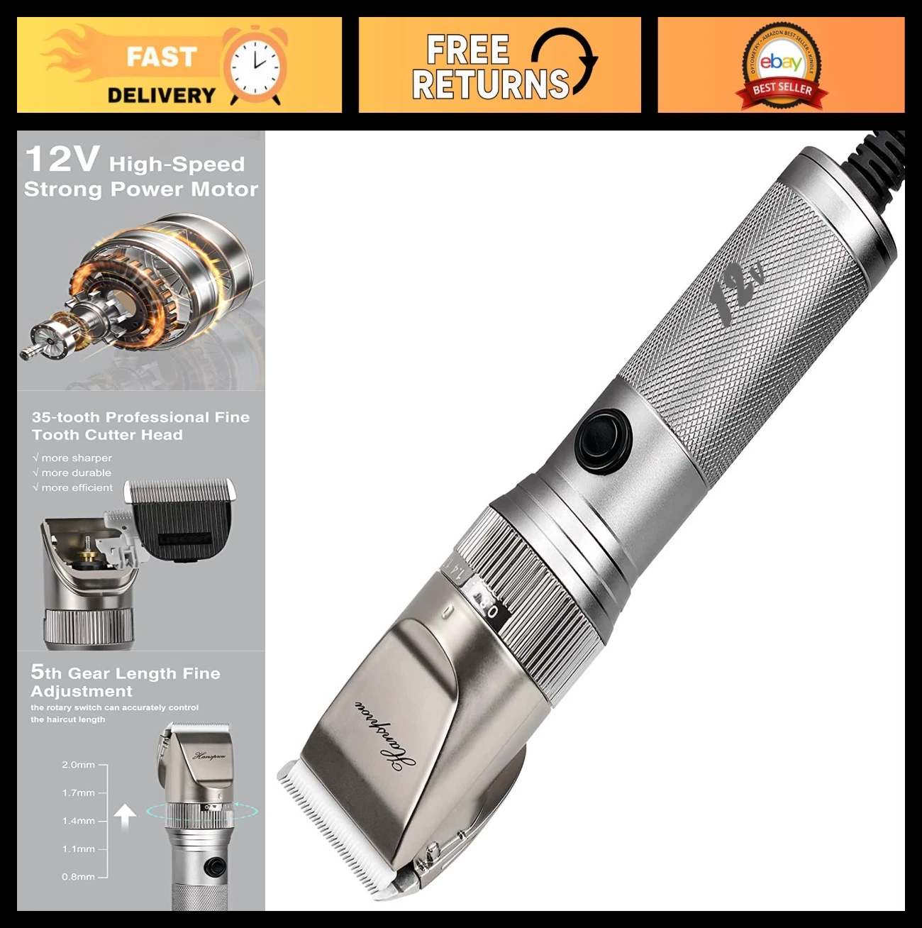 High Power Dog Grooming Clippers - Low Noise Pet Trimmer for Thick Coats, Includ