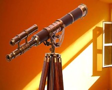 Antique Style-Brass Telescope 39  Wooden Tripod, Nautical Floor Decor, Vintage M