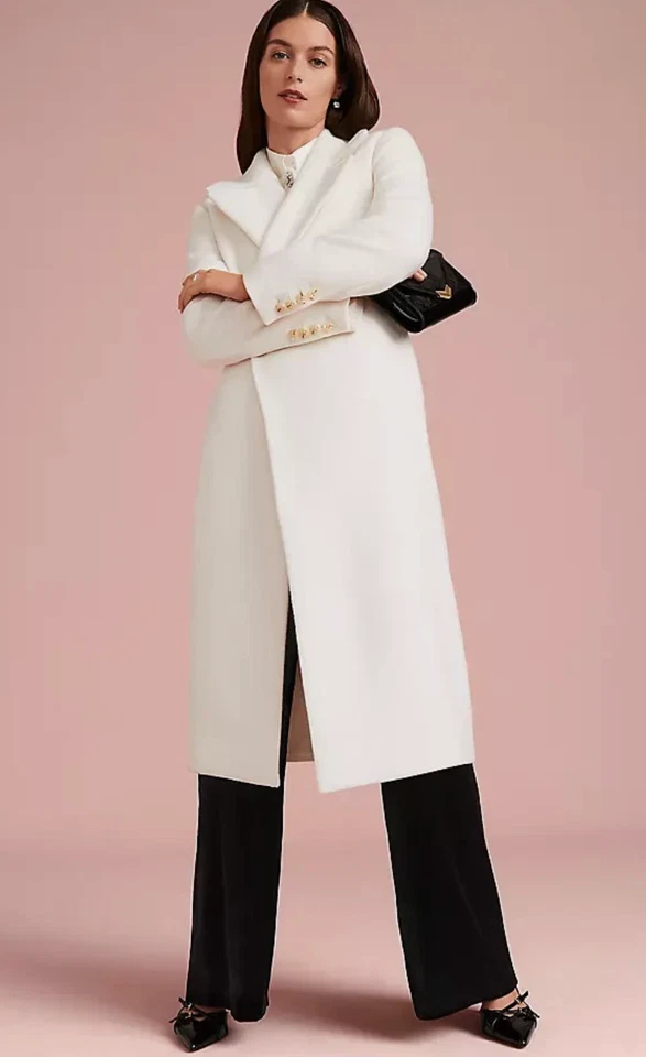 NUEVO ABRIGO LARGO ANN TAYLOR INVIERNO BLANCO MEZCLA LANA DOBLE BOTONADURA TALLA S Foto 2 de 4