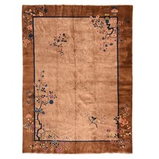 9'8"x13'1" Brown Antique Chinese Art Deco Hand Knotted Clean Pure Wool Rug 78631