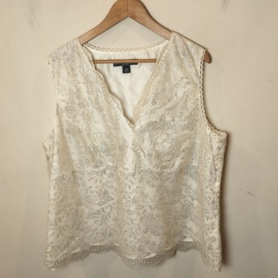 Josephine Chaus Floral Lace Top 20W Plus Surplice Shimmer Shell Fairy Romance