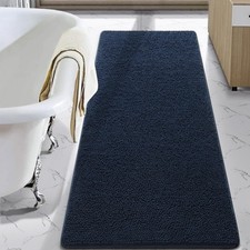 Washable Non-Slip Bath Mat 24 x 60 Inch, Soft Plush Chenille, Navy