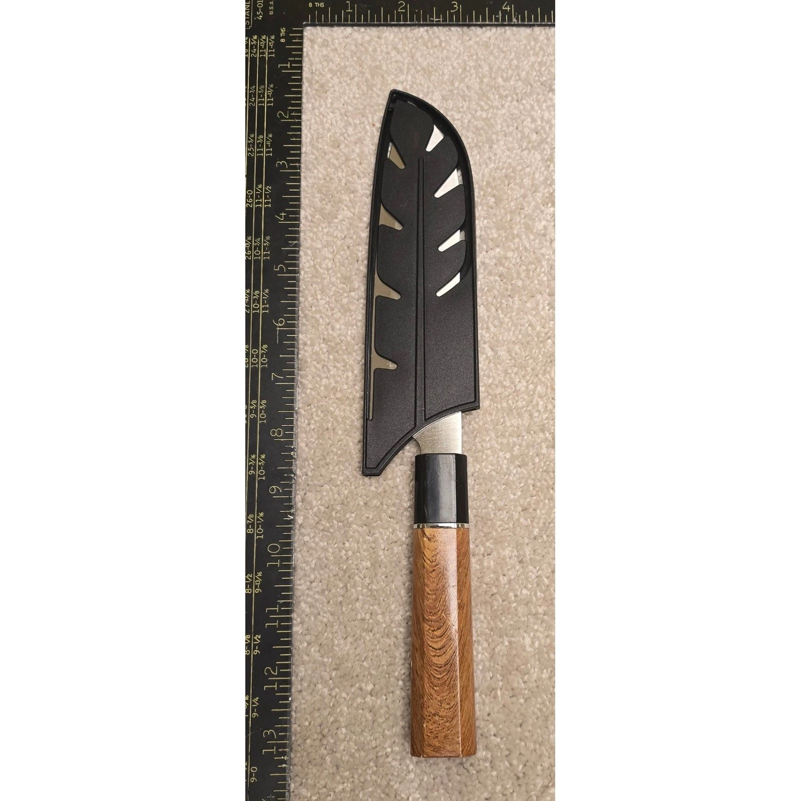 Happy Home Story Santoku Knife Wood Grain Handle Sushi Aerated Blade Sheath