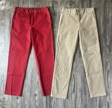 Lot of 2 Polo Ralph Lauren Flat Front Pants Tan Corduroy / Red Youth Sz: 18 EUC 