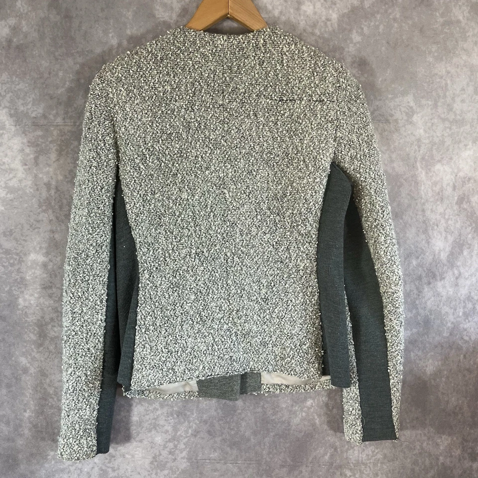 Rebecca Taylor Jacket Womens 6 Gray Tweed Knit Moto Zip Pockets Crew Neck Preppy - Image 2 of 4