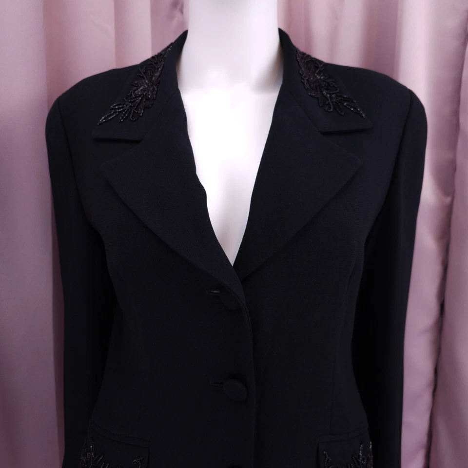 '90s Y2K Liz Claiborne Women's Black Beaded Long Sleeve Pencil Skirt Suit Set 6 - Image 3 of 4