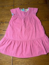 Mini Boden Pink Corduroy Dress EUC Girls Floral Lined Cord Short Sleeve Size 4-5