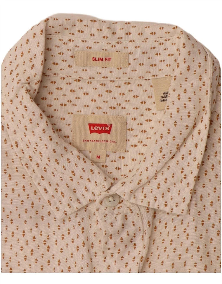 LEVI'S Mens Slim Fit Shirt Medium Off White Geometric Linen CB06 - Image 3 of 3