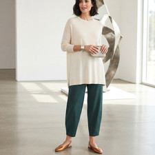 Eileen Fisher Womens Medium Green Tapered Leg Lagenlook Ankle Lantern Pants 34"