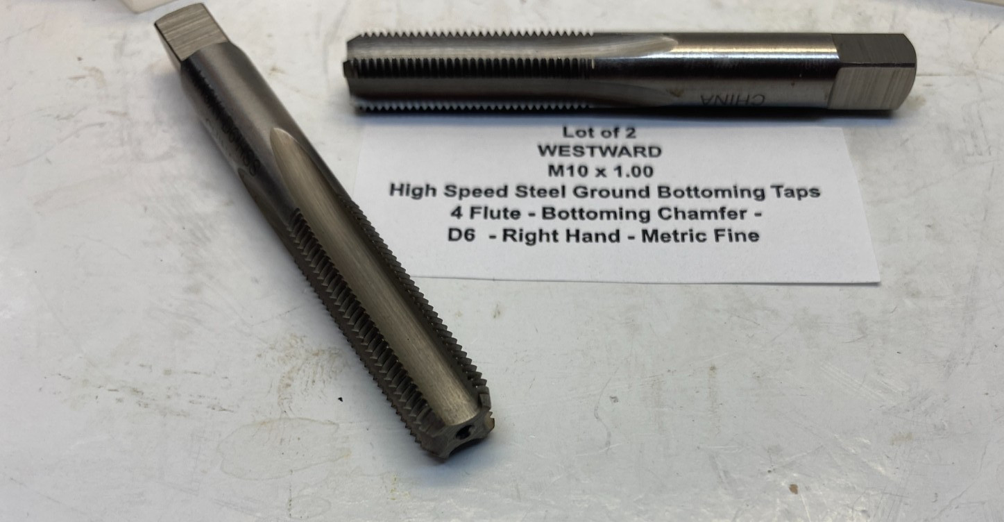 (Qty 2) WESTWARD M10 x 1.00 HSS Ground Bottoming Tap -  4 Flute - D6 - Fine -