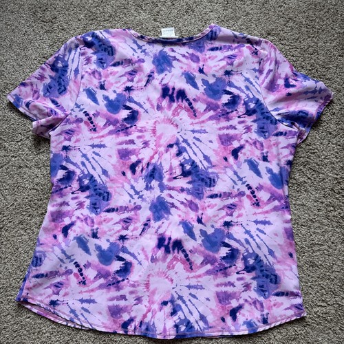 Womens XL Tye Dye Scrub Top V Neck - Pink Purple Scrubstar EUC - Picture 8 of 8