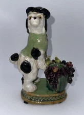 Ceramic Dog Laka Old Gzhel USSR By Marian H. Rahmer Hat Fruit Basket Rare Chip