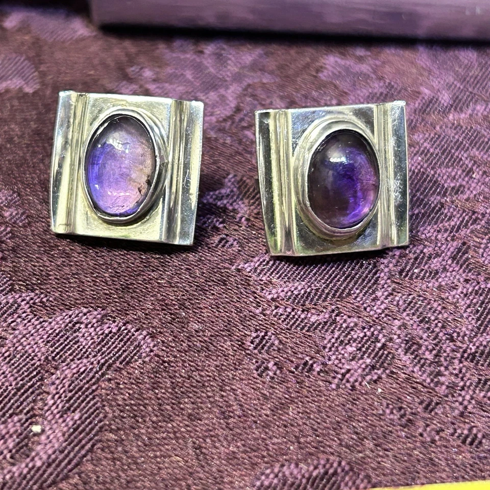 Женские винтажные серьги из чистого серебра с настоящим аметистом Мексика - Изображение 2 из 4