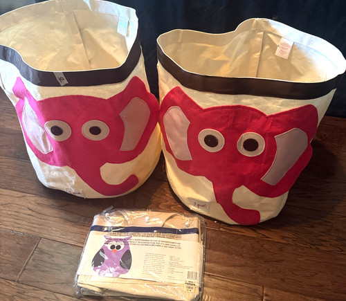 3 Sprouts Canvas Storage Bins Laundry Toy Basket Kids set of  3 elephant owl