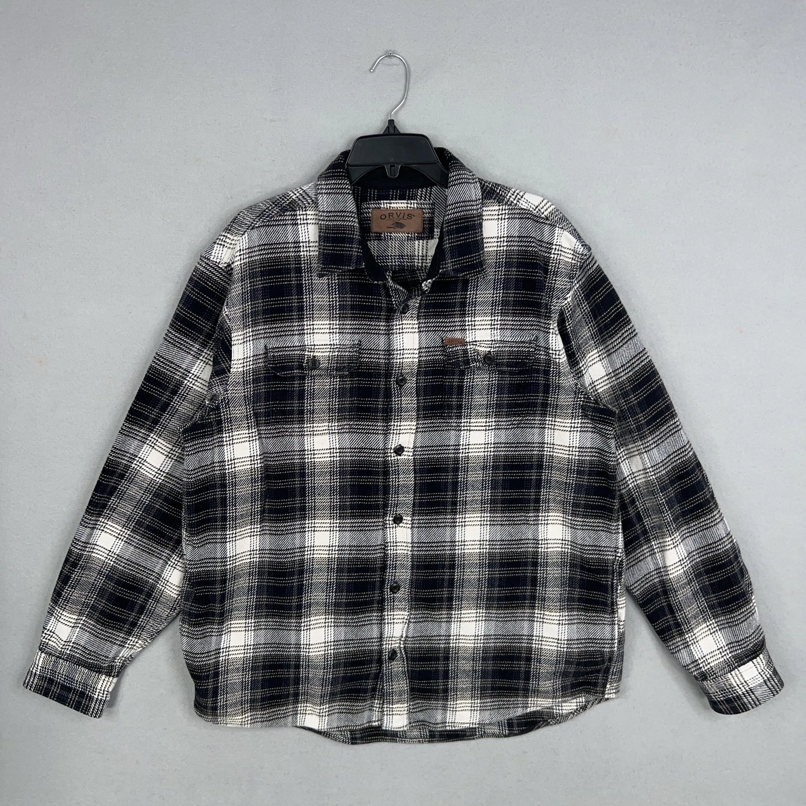 Orvis Shirt Mens XL Black White Plaid Flannel Shacket Outdoor Fishing Lumberjack