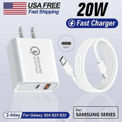 For Samsung Galaxy A55 A54 A35 A14 Fast QC3.0+PD USB+Type C Wall Charger Cable