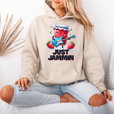 Just Jammin Pun Music Damen Hoodie Erdbeere Gitarre Damen Pullover Sweatshirt