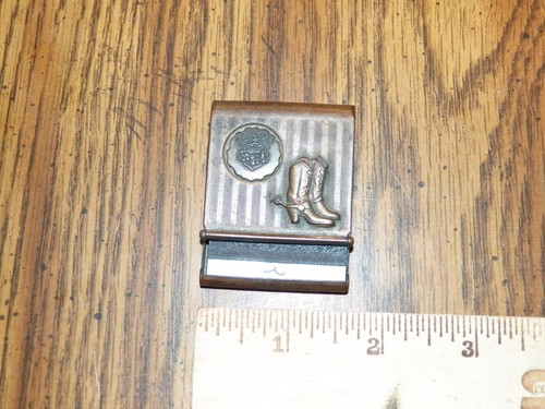 Vintage 1950s Nebraska Copper Matchbook Holder w/ Cowboy Boots on Cover
