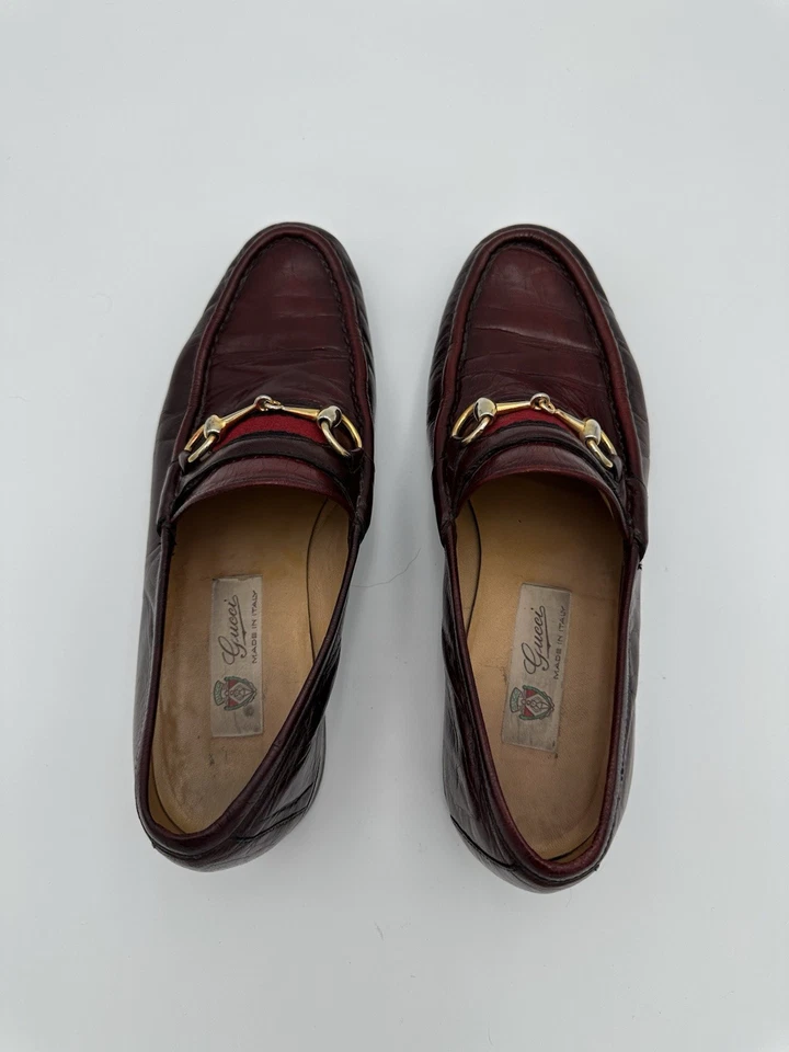 Винтажные мужские мокасины Gucci Horsebit бордовые 8,5 кожаное платье без шнурков Италия - Изображение 4 из 4