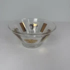 VTG MCM Glass Chip & Dip Small Bowl Gold & Frosted Fleur-de-Lis Anchor Hocking