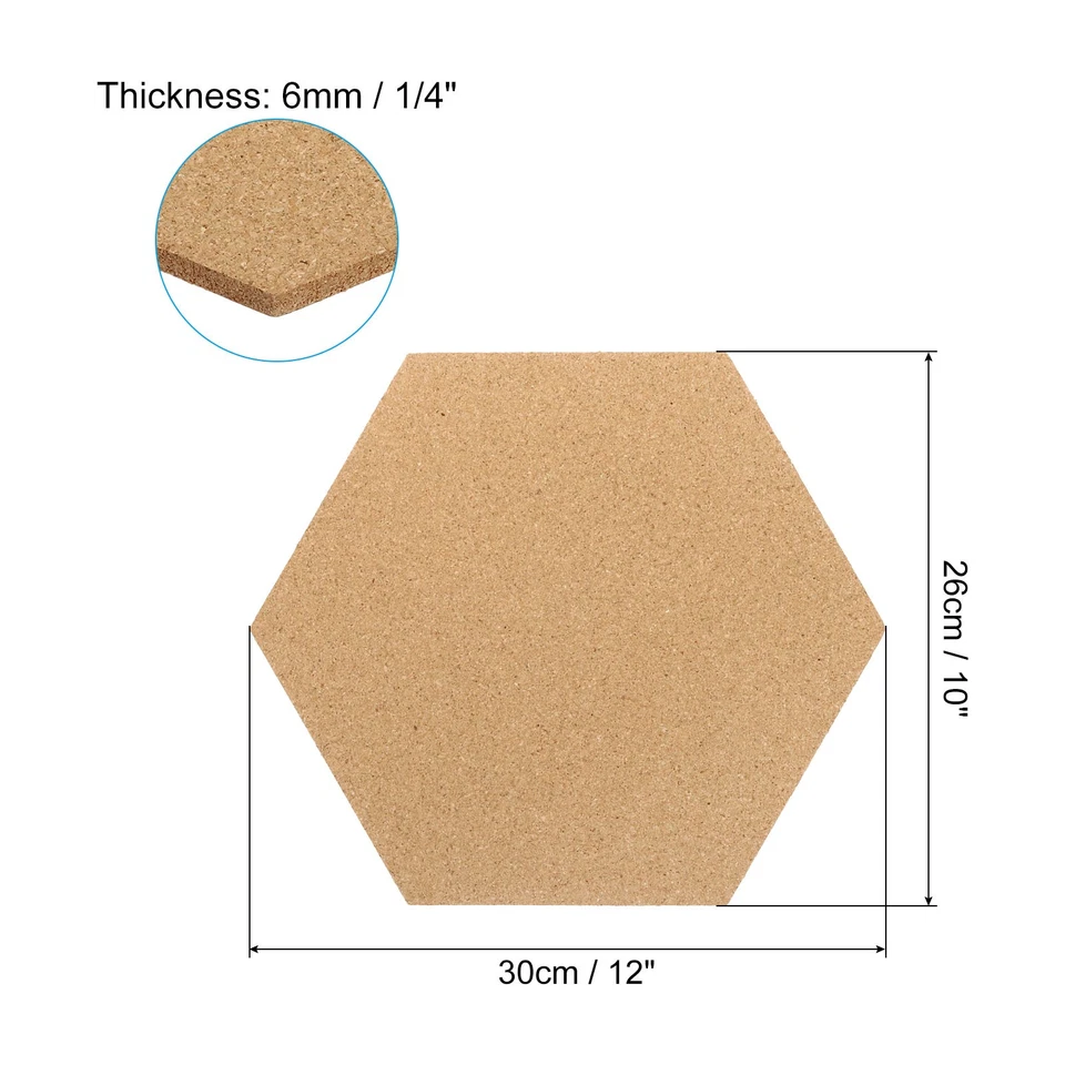 12x10" 1/4" Thick Cork Board Tiles, 2 Pcs Hexagon Bulletin Board - Image 2 of 4