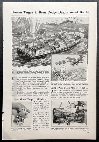 “Human Targets in Boats Dodge Deadly Aerial Bombs” 1934 article RAF Target Boat