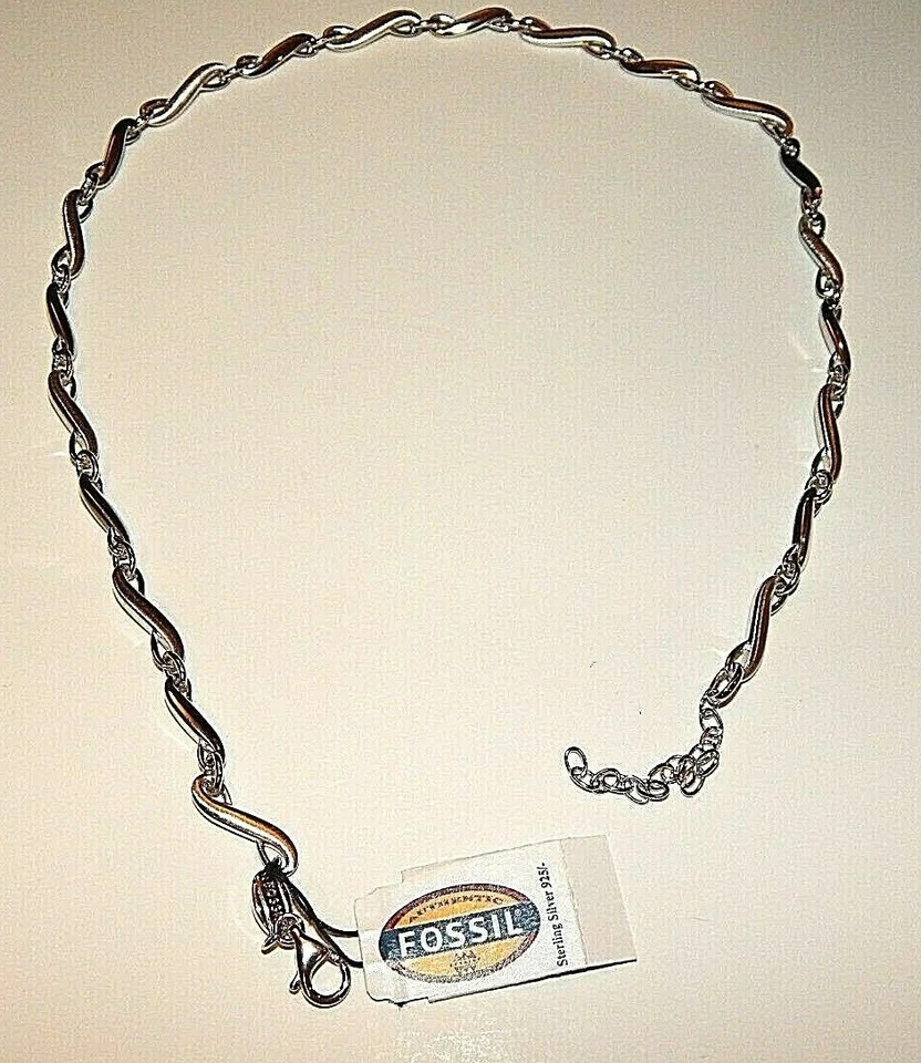 Collar de cadena de plata de ley 925 pájaro cantor 17,5" fósil Foto 2 de 4