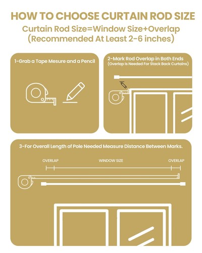 Gold 6/8" Diameter Adjustable Curtain Rod Set 66-120" End Cap Style Brackets - Picture 6 of 8
