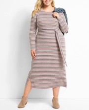 LANE BRYANT MUTED STRIPE SOFT SCOOP NECK MIDI DRESS PLUS Sz 30/32