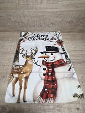 Snowman And Deer Garden Welcome Flag 11x17 Winter Double Sided Christmas
