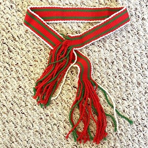 Child VTG Navajo Belt 45" 1.5" Hand Woven Wool Sash 1960s Ceremonial Fringe Loom