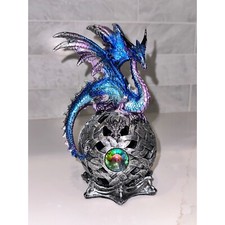 Blue Dragon Globe Perching on Color Changing LED Orb Night Light Figurine