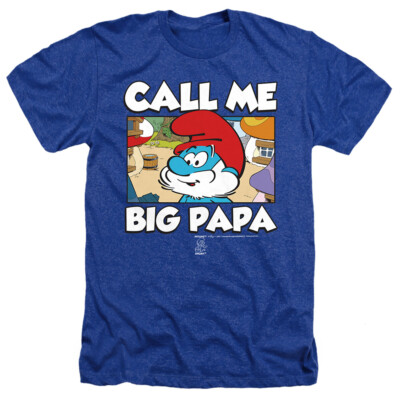 THE SMURFS CALL ME BIG PAPA Licensed Adult Men's Heather Tee Shirt SM-3XL