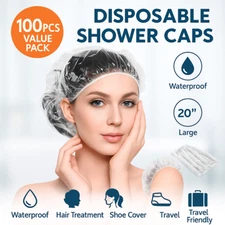 100PCS Disposable Shower Caps 20" Large Waterproof Hair Cover for Women Men